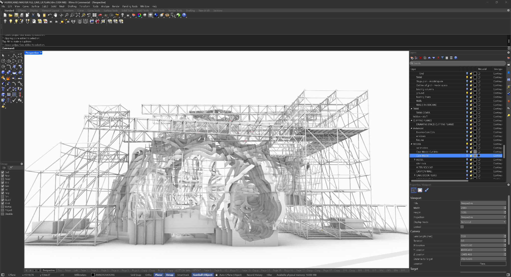 Front elevation of the Apex cave digital twin showing the opening, scaffold support and roof structure.