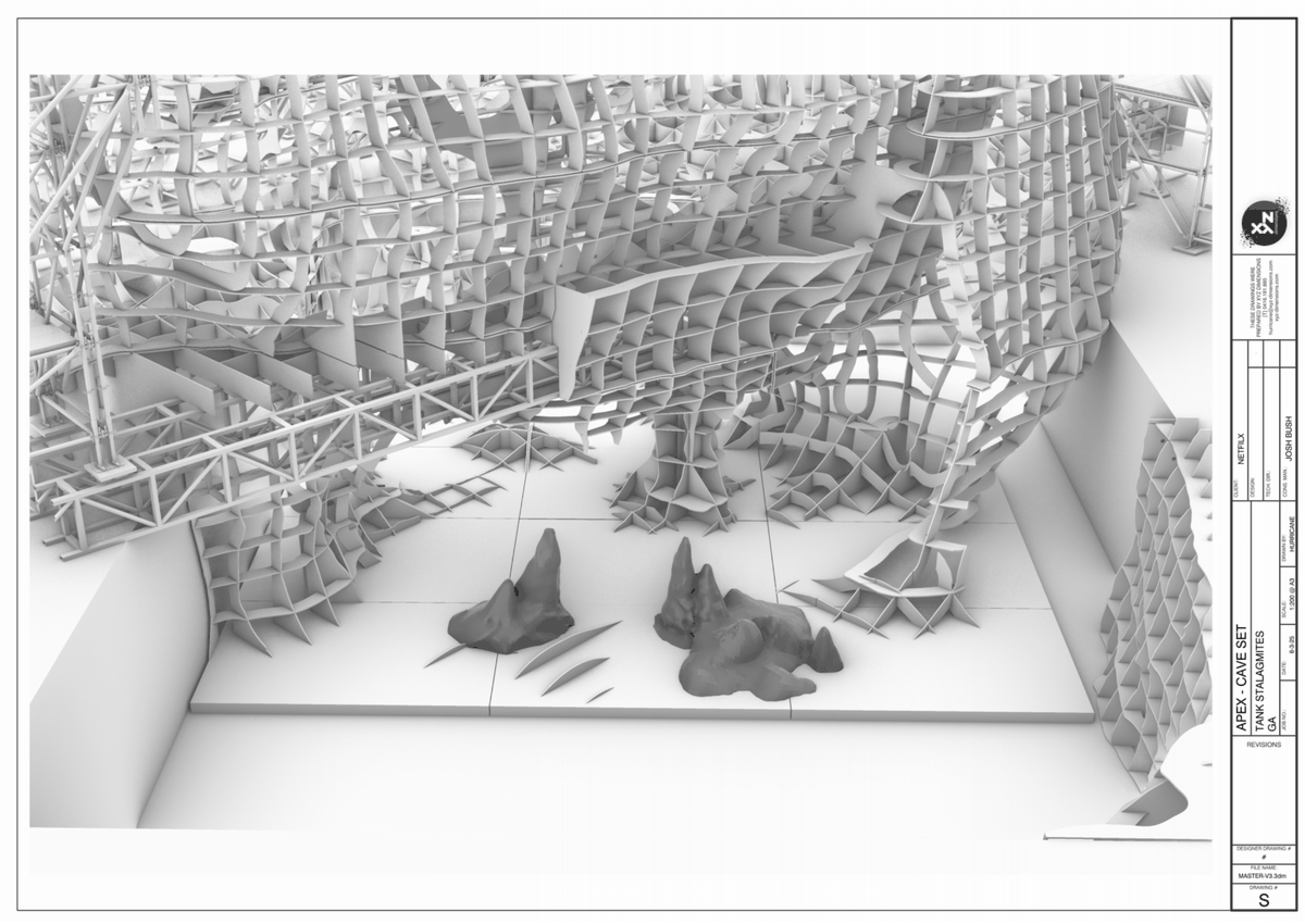 Apex cave set technical drawing and CNC fabrication sequence