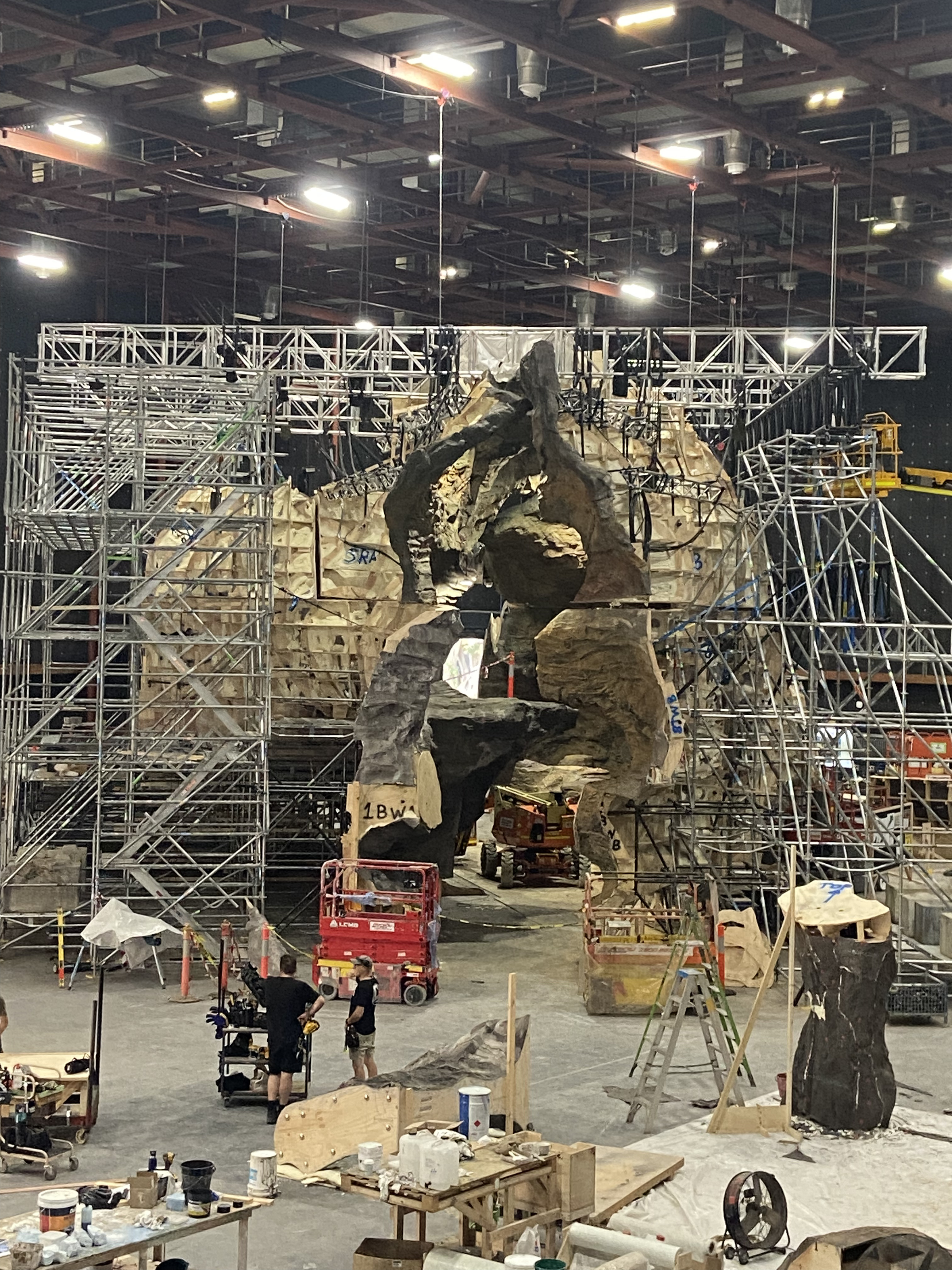 Wide soundstage view showing the scale of the Apex cave during roof installation.