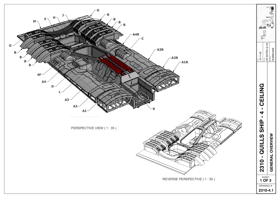 Thor Drawing Machine Gun — looping technical drawing sheet, Quill’s ship.