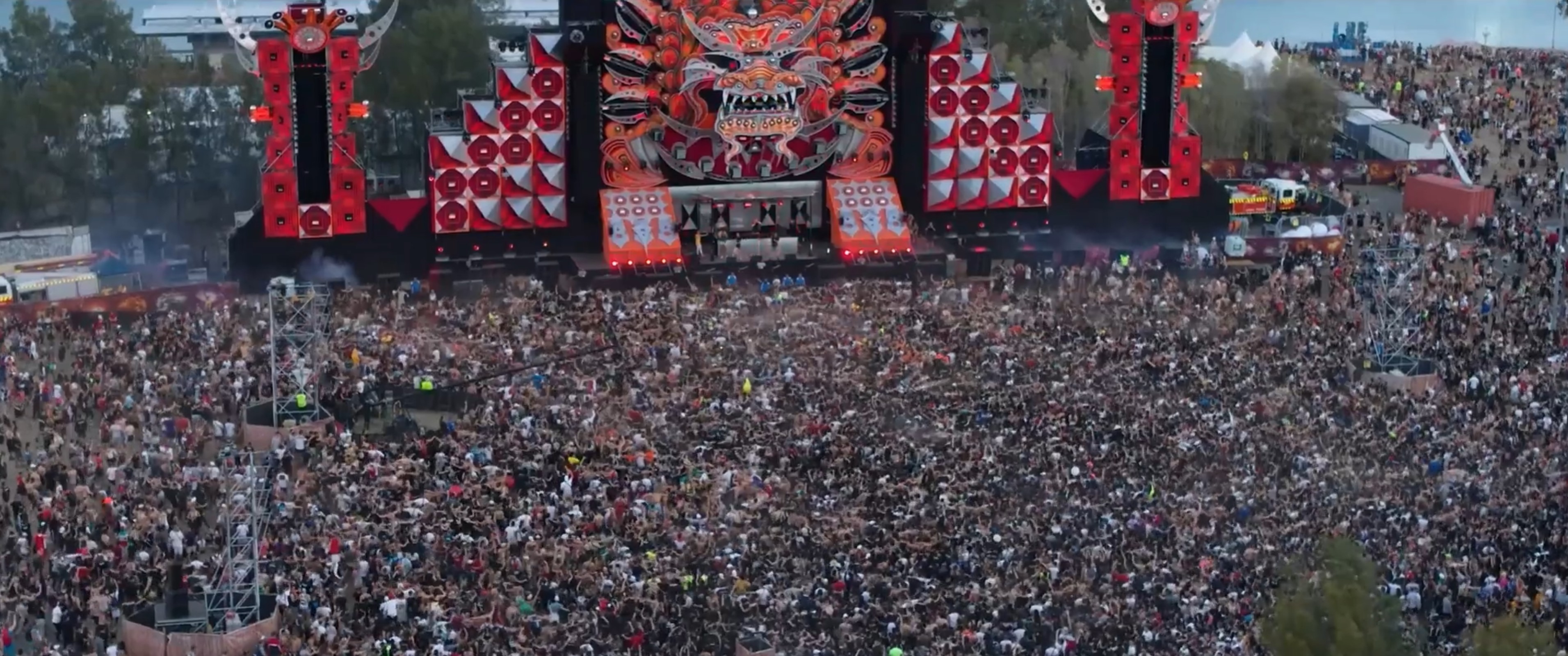 Lion stage and crowd — approximately 33,000 guests moving as one at Defqon.1 Australia.