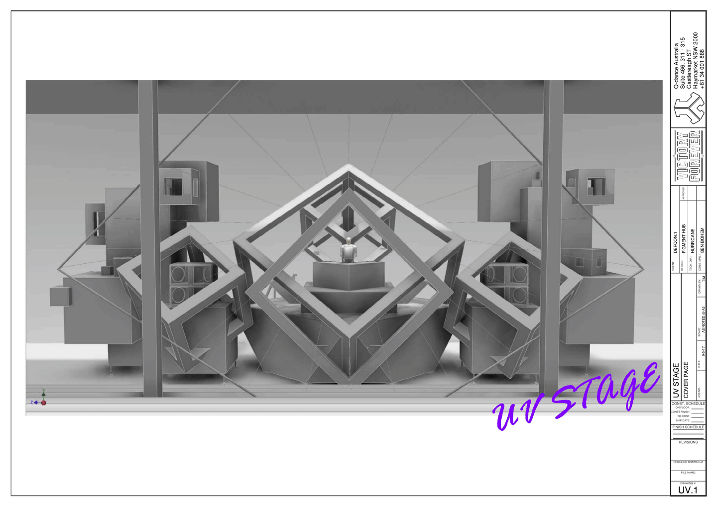 Flipthrough of the UV-stage scaffold and technical drawing package, Defqon.1 Australia.