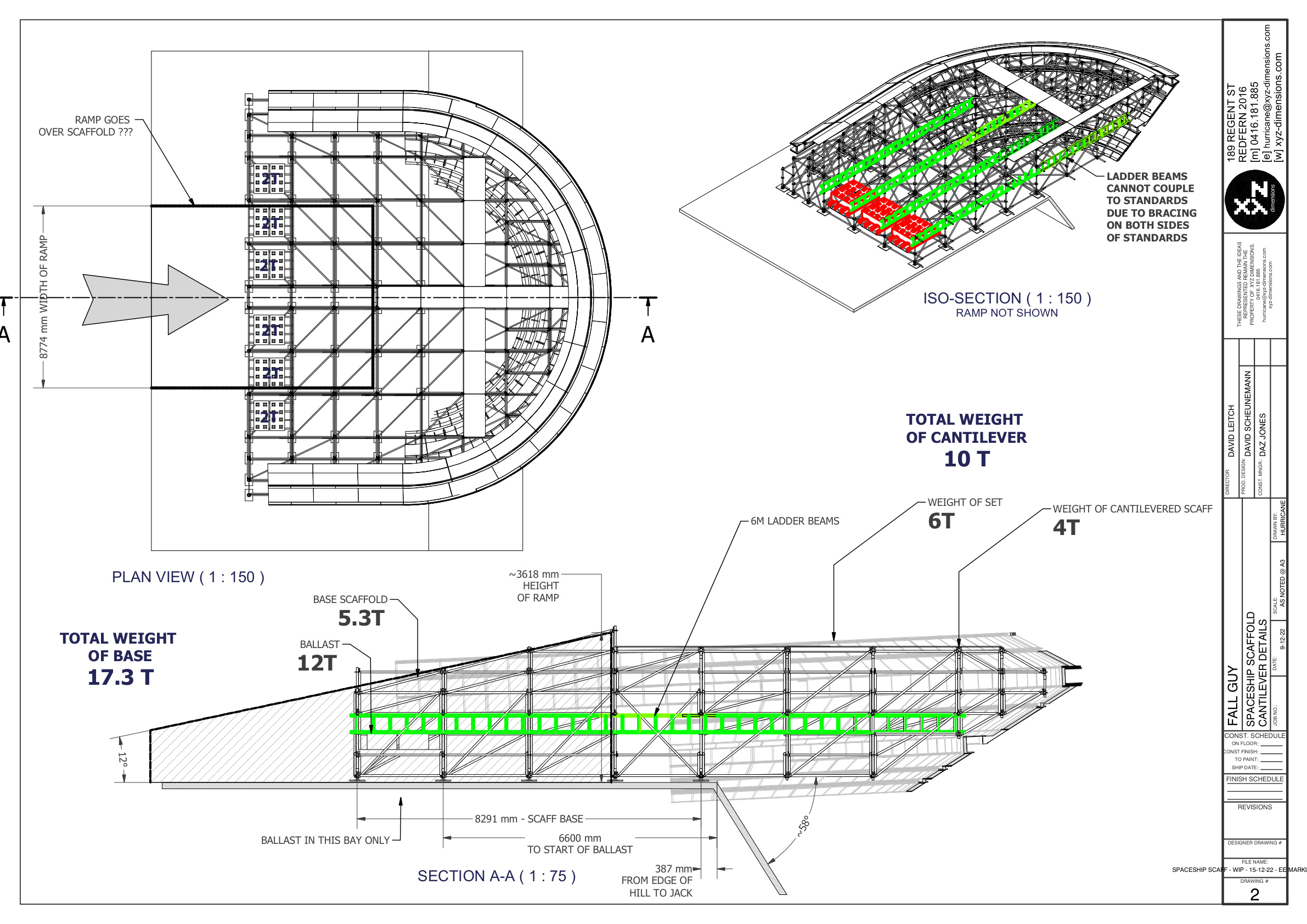 Cantilever section drawing showing structural interfaces and ballast logic.