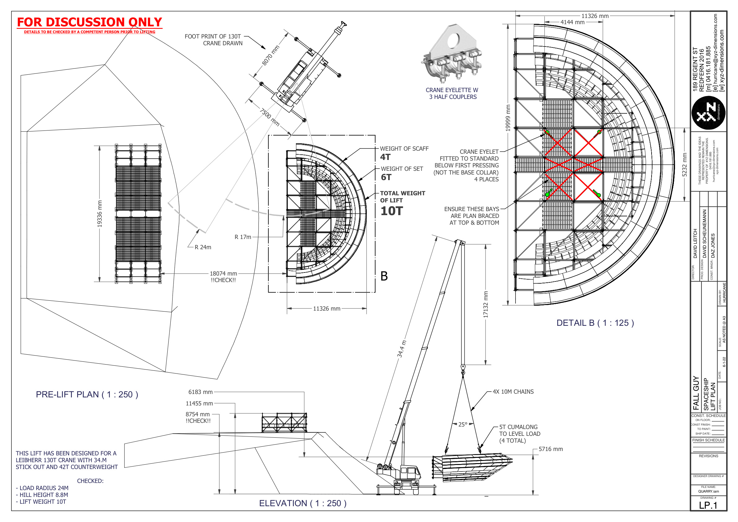 Lift plan drawing for installing the Hero UFO on location.